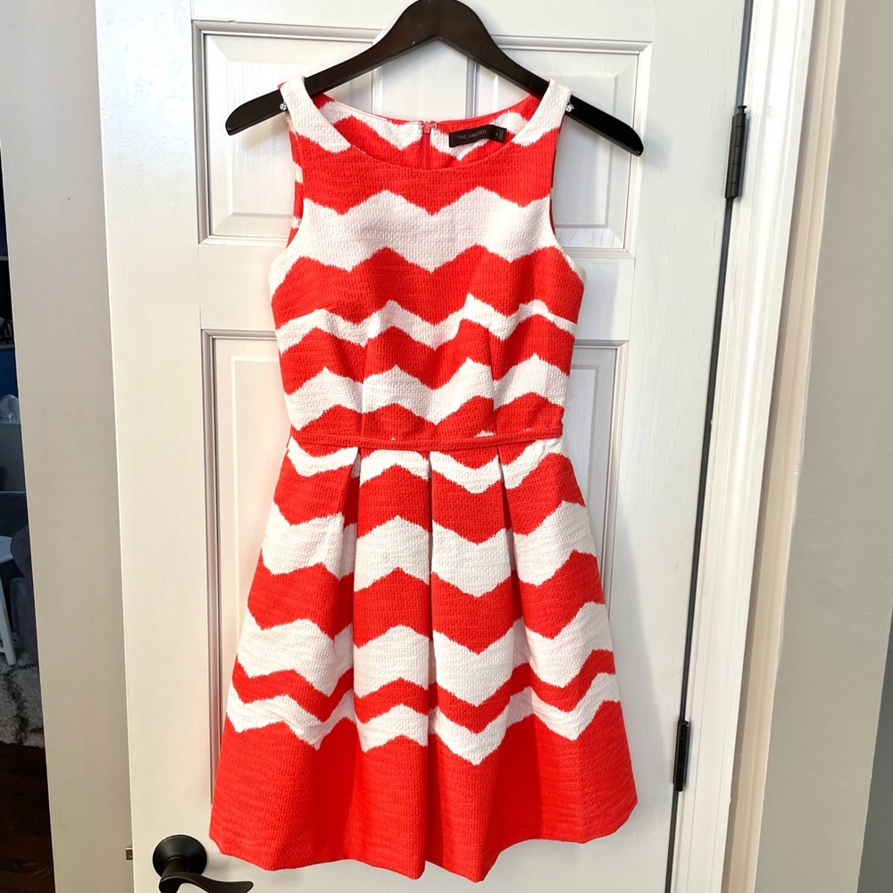 Coral and white A-Line Chevron dress